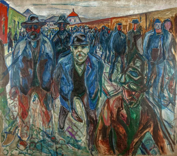Workers Way Home Oil Painting Canvas 1913 Norwegian Painter Edvard — Stok fotoğraf