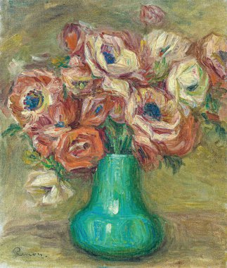 Auguste Renoir, Anmones dans un vase vert, is an oil painting on Canvas 1883 - by French painter, sculptor, Pierre-Auguste Renoir  (1841-1919).