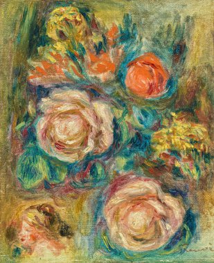 Auguste Renoir, Bouquet of Roses (Bouquet de roses), is an oil painting on Canvas 1907 - by French painter, sculptor, Pierre-Auguste Renoir  (1841-1919).
