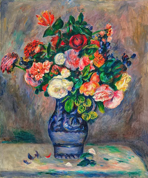 花瓶中的花 Flowers Vase 是法国画家 雕塑家皮埃尔 奥古斯特 雷诺瓦 Pierre Auguste Renoir — 图库照片
