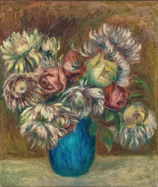 Flowers in a Green Vase (Fleurs dans un vase vert), oil painting on Canvas 1883 - by French painter Pierre-Auguste Renoir (1841-1919).