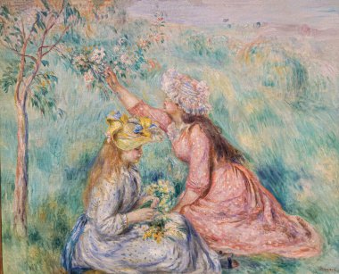 Çayırda Çiçek Toplayan Kızlar, Fransız ressam Pierre-Auguste Renoir tarafından 1890 'da yağlı boya tablo (1841-1919)).