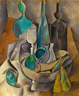 Poissons et bouteilles, oil painting  on canvas 1908 - by a Spanish painter Pablo Ruiz Picasso (1881 1973). clipart
