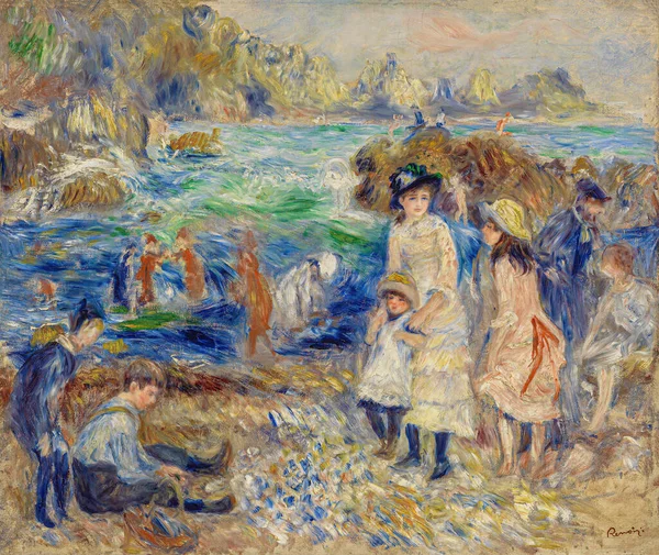 Children Seashore Guernsey Enfants Bord Mer Guernesey Oil Painting Canvas — Foto Stock