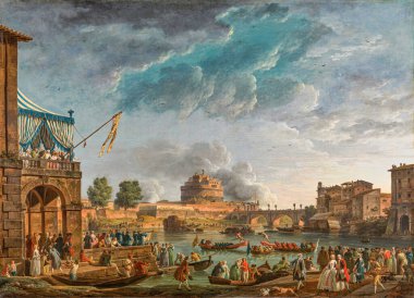A Sporting Contest on the Tiber at Rome, is an oil painting on canvas 1750 - by French painter, Artist Claude Joseph Vernet  (1714-1789).