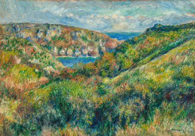 Auguste Renoir, Hills around the Bay of Moulin Huet, Guernsey, is an oil painting on Canvas 1883 - by French painter and Artist Pierre-Auguste Renoir (1841-1919).