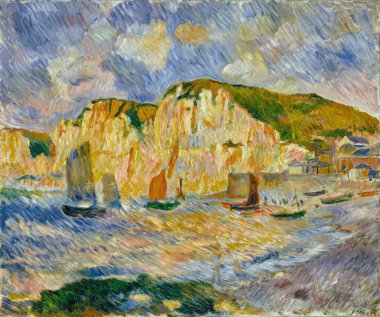 Sea and Cliffs, is an oil painting on Canvas 1885 - by French painter Pierre-Auguste Renoir (1841-1919). clipart