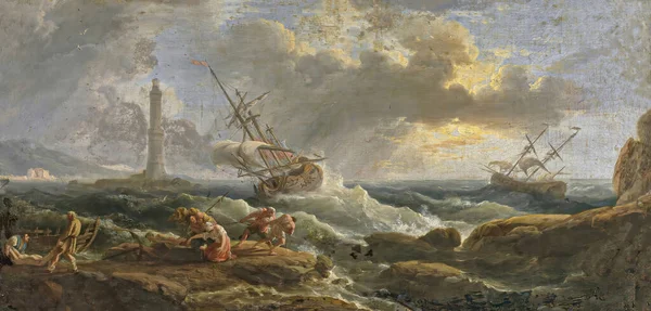 Coastal Scene Oil Painting Canvas 1733 French Painter Claude Joseph — 스톡 사진