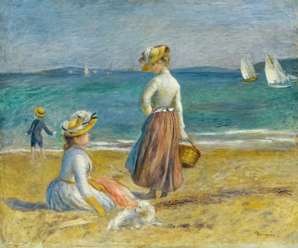 Figures Beach Oil Painting Canvas 1890 French Painter Pierre Auguste — Stok fotoğraf