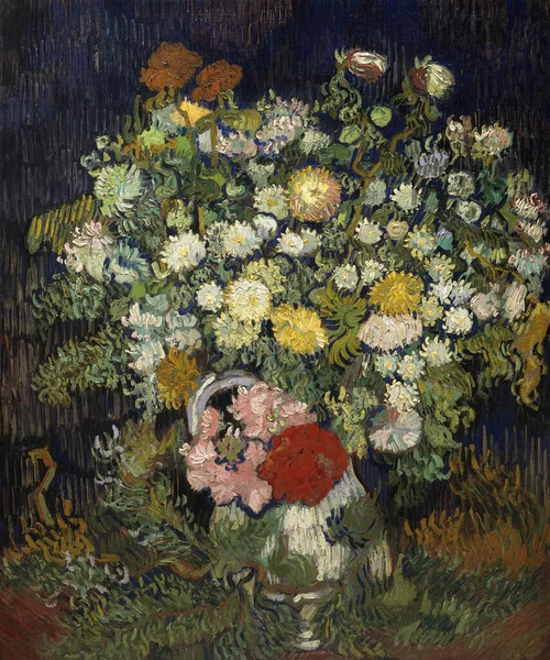 Bouquet Flowers Vase Oil Painting Canvas 1890 Dutch Painter Vincent — Stock Photo, Image