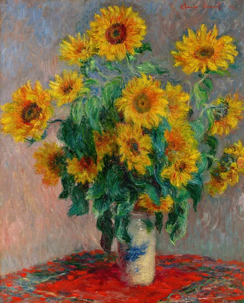 Bouquet Sunflowers Oil Painting Canvas 1881 French Painter Claude Monet — Stock Fotó