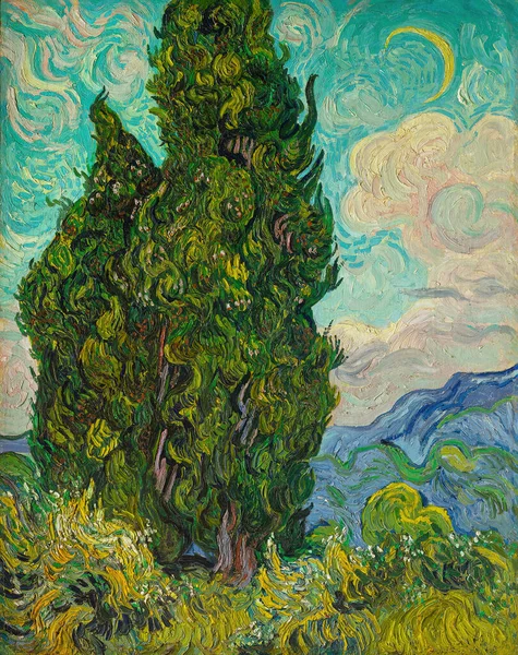 Cypresses Oil Painting Canvas 1889 Dutch Painter Vincent Willem Van — Photo