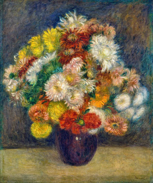 Bouquet Chrysanthemums Oil Painting Canvas 1881 French Painter Pierre Auguste — Stock Photo, Image