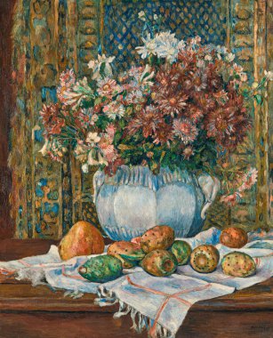 Still Life with Flowers and Prickly Pears, is an oil painting on Canvas 1885 - by French painter and Artist Pierre-Auguste Renoir (1841-1919). clipart