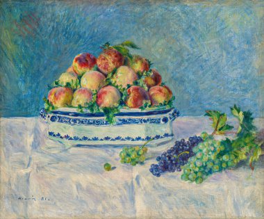 Still Life with Peaches and Grapes, is an oil painting on Canvas 1881 - by French painter and Artist Pierre-Auguste Renoir (1841-1919).