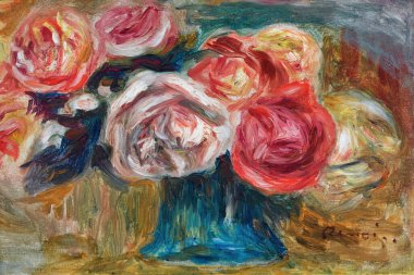 Vazoda gül buketi (buket gül desenli dans un vazo), Fransız ressam Pierre-Auguste Renoir tarafından 1889 'da yapılan yağlı boya tablo.).