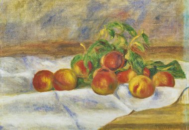 Still Life with Peaches (Les Pches), is an oil painting on Canvas 1895 - by French painter and Artist Pierre-Auguste Renoir (1841-1919).