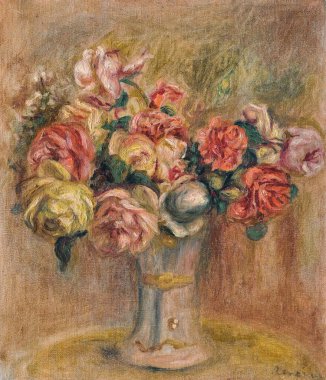 Roses in a flower vase (Roses dans un vase de fleurs), oil painting on Canvas 1889 - by French painter Pierre-Auguste Renoir (1841-1919).