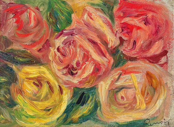Roses Oil Painting Canvas 1919 French Painter Artist Pierre Auguste — Stock Photo, Image