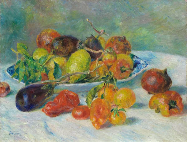 Still Life Fruit Oil Painting Canvas 1881 French Artist Artist — стокове фото