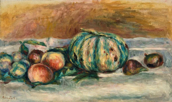 Натюрморт Мелоном Персиками Англ Still Life Melon Peaches Картина Французького — стокове фото
