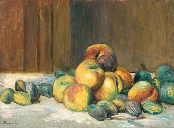 Still Life Peaches Almonds Oil Painting Canvas 1901 French Painter — Φωτογραφία Αρχείου