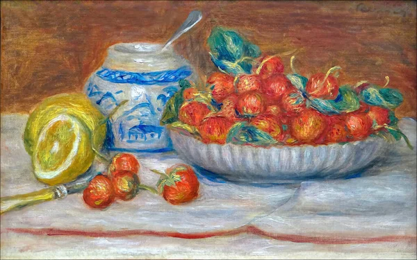 Νεκρή Φύση Φράουλες Γαλλικά Φράουλες Είναι Μια Ελαιογραφία Για Canvas — Φωτογραφία Αρχείου