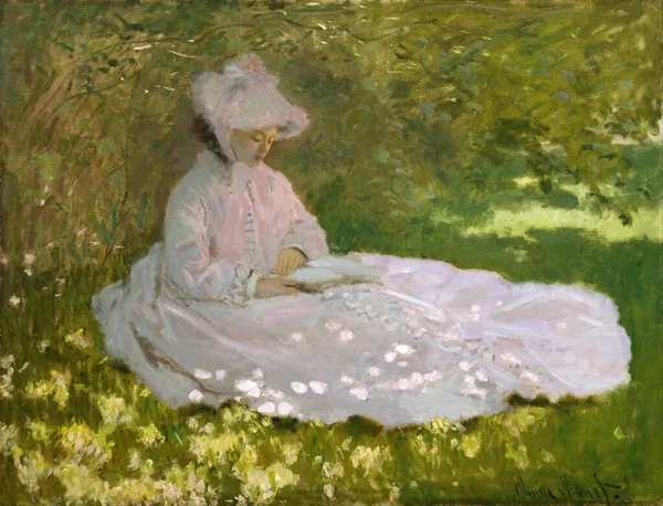 Springtime Oil Painting Canvas Titled Springtime Dated 1872 French Painter — Foto de Stock