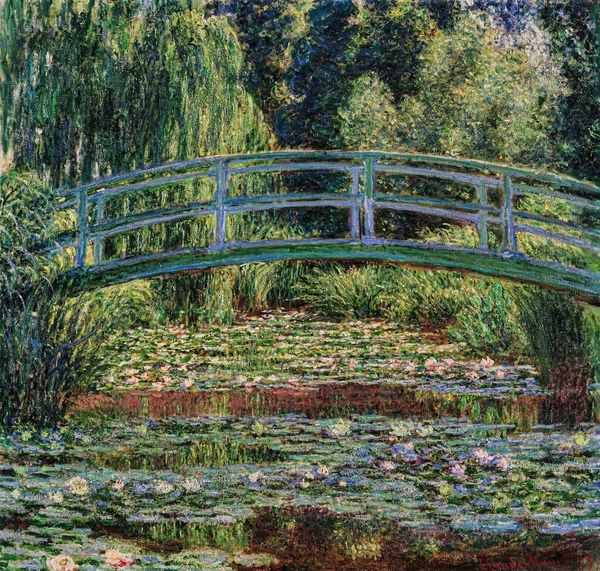 Passerella Giapponese Stagno Ninfee Giverny Dipinto Olio Tela Del Pittore — Foto Stock