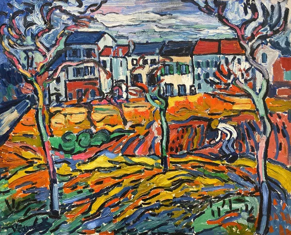 Houses Chatou Oil Painting Canvas Which 1905 Artist Maurice Vlaminck — Stock Photo, Image