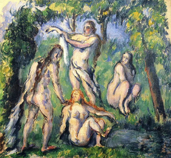 Quatre Baigneuses Obraz Olejny Płótnie 1880 Francuskiego Malarza Paula Cézanne — Zdjęcie stockowe