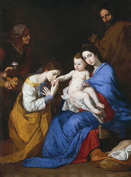 Holy Family Saints Anne Catherine Alexandria 1648 C17Th Oil Canvas — 스톡 사진