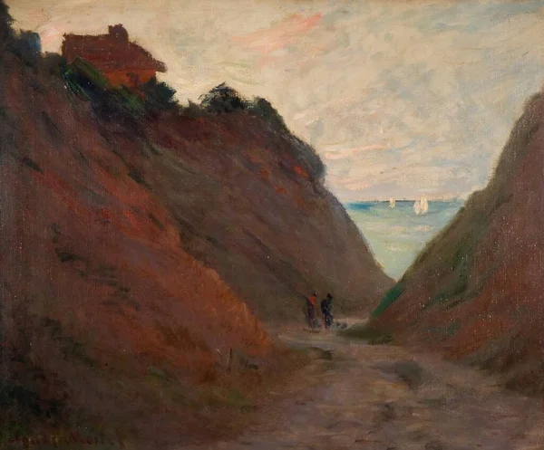 瓦朗热维尔悬崖下的沉陷路 Sunken Road Cliff Varangeville 是法国画家克劳德 1840 1926 于1882年在画布上创作的一幅油画 书名为 — 图库照片
