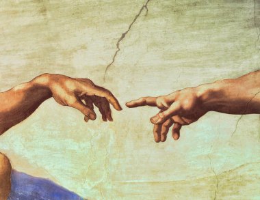 Tanrı 'nın Elleri ve Adam, Vatikan' daki Sistine Şapel Tavanı 'nda (Mani di Dio e Adamo), İtalyan sanatçı Michelangelo Buonarroti' nin (1475-1564) M.S. 1511 tarihli bir freski. Vatikan Müzeleri ve Galerileri, Vatikan Şehri, İtalya