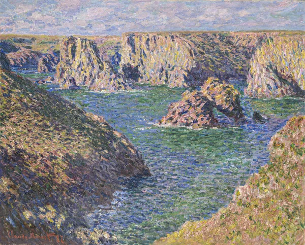 Claude Monet Port Domois Belle Isle Oliemaleri Lærred Med Titlen - Stock-foto