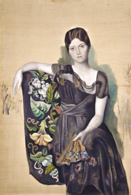 Olga 'nın Olga' daki portresi M.S 1917 'de (C20 AD), İspanyol ressam Pablo Ruiz Picasso' nun yağlı bez üzerine yağlı bezi (1881-1973). Müze Picasso, Paris, Fransa