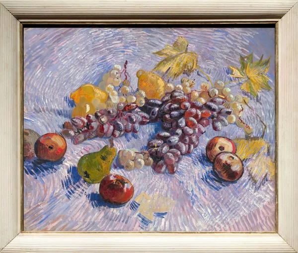 Manzanas Limones Peras Uvas Una Pintura Óleo Sobre Lienzo Pintada — Foto de Stock