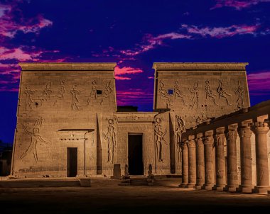 View from the middle of the Temple of Philae, also known as the Temple of Isis in Aswan, Egypt.