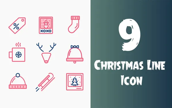 Schattige Kerstlijn Pictogram Set Voor Het Bedrijfsleven App Website Anderen — Stockvector