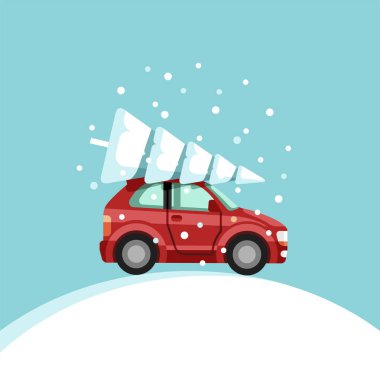 Araba ve Noel şablonları. Moda düz stil. Vektör tasarım ögesi