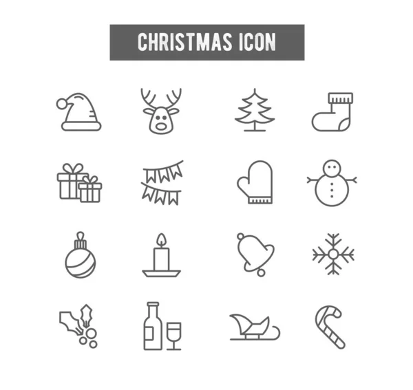 Kerst Flat Line Pictogram Set Winter Vakantie Collectie Schetsen Symbolen — Stockvector