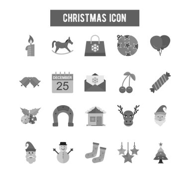 Noel Gri Tonlama katı simge seti. Kış tatili koleksiyon sembolleri. Web tasarımı ve mobil uygulama için yeni yıl işaretleri