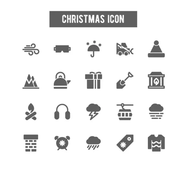 Winter Kerst Solide Pictogram Set Winter Vakantie Collectie Schetsen Symbolen — Stockvector