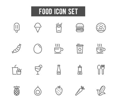 Düz Gıda Çizgisi Simgesi Beyaz arkaplan üzerinde gri çizgileri olan simgeleri ayarla