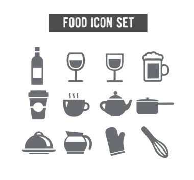 Düz Gıda ve İçecek Katı Gri Simge Beyaz zemin üzerinde gri çizgiler çizen simgeleri ayarla