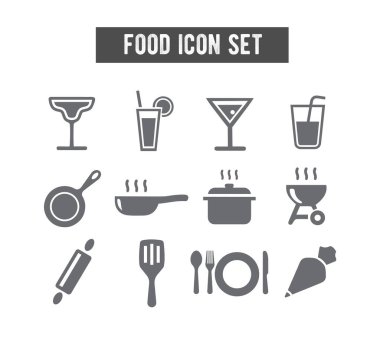 Düz Gıda ve İçecek Katı Gri Simge Beyaz zemin üzerinde gri çizgiler çizen simgeleri ayarla