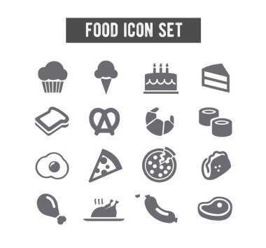 Düz Gıda Katı Gri Simge Simgeleri Beyaz arkaplan 4 üzerinde gri çizgiler çizen simgeleri ayarla