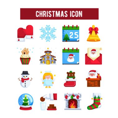 Noel Simgesi Kış Tatili ve Yeni Yıl sembolleri seti. Vektör İllüstrasyonu 