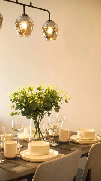 dining table furniture and luxury chandeliers and dining utensils