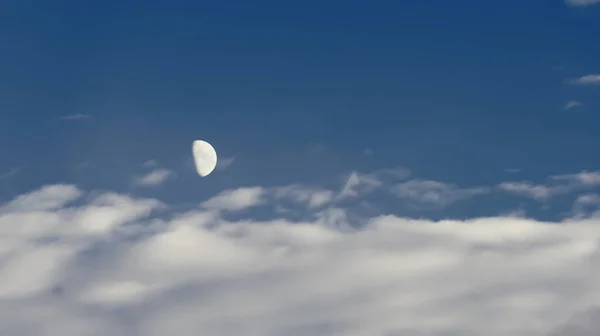 Una Luna Crescente Che Vola Attraverso Cielo Buio Della Sera — Foto Stock